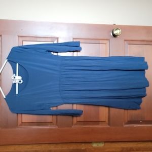 Scoop neck dark teal midi dress.